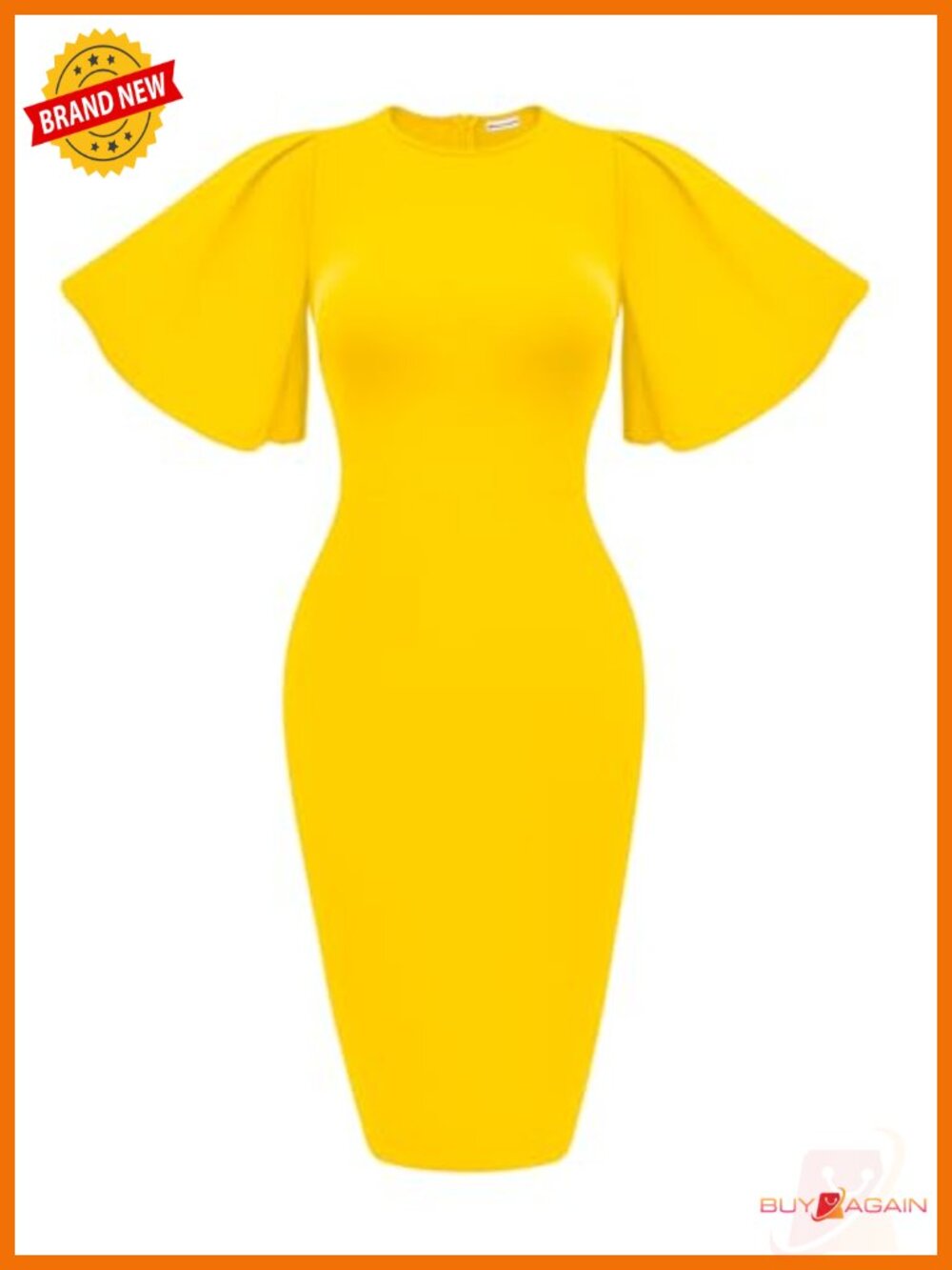 Women's Ruffle Flared Short Sleeve Pencil Midi Dress Round Neck Zipper Back
